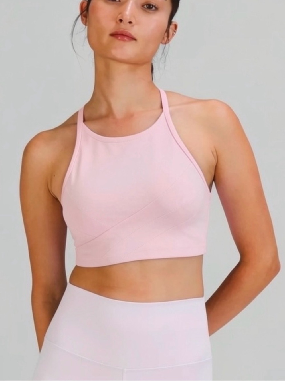 lululemon Flow Y Wrap Front Light Pink High-Neck Sports Bra